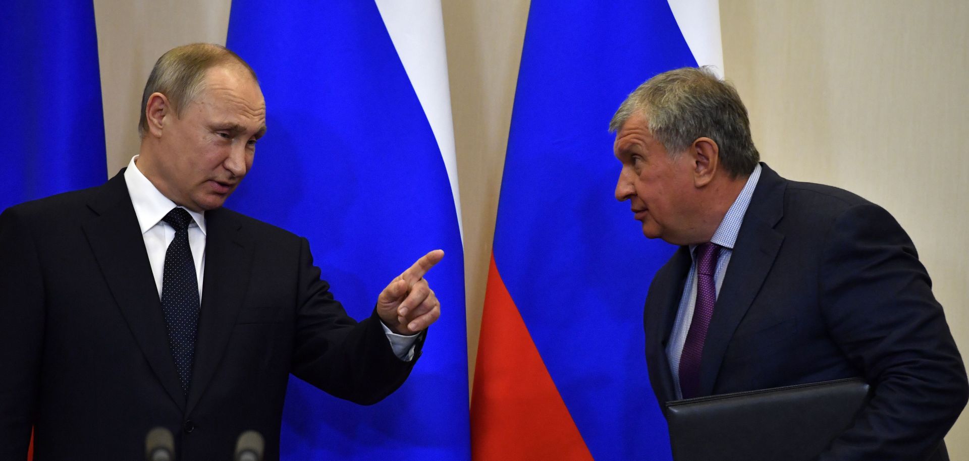 Russian President Vladimir Putin meets with Igor Sechin, the CEO of oil giant Rosneft, on May 17, 2017.