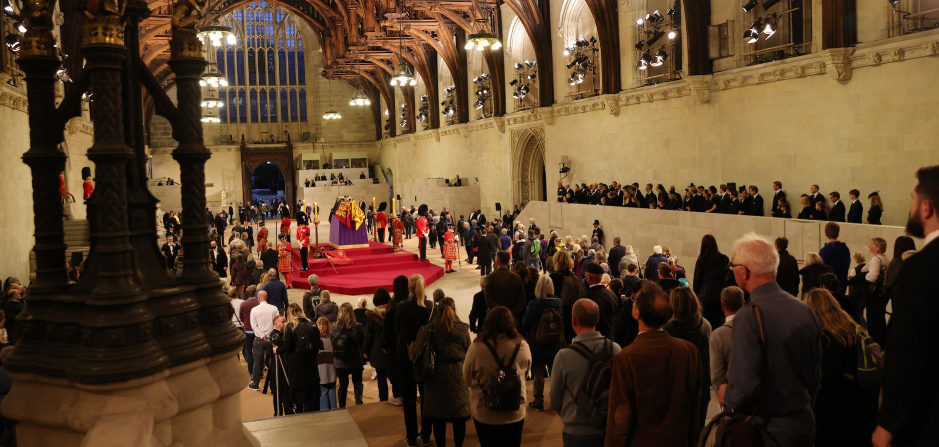 Members of the public file past the coffin of Queen Elizabeth II at the Palace of Westminster on Sept. 16, 2022, in London, England. 