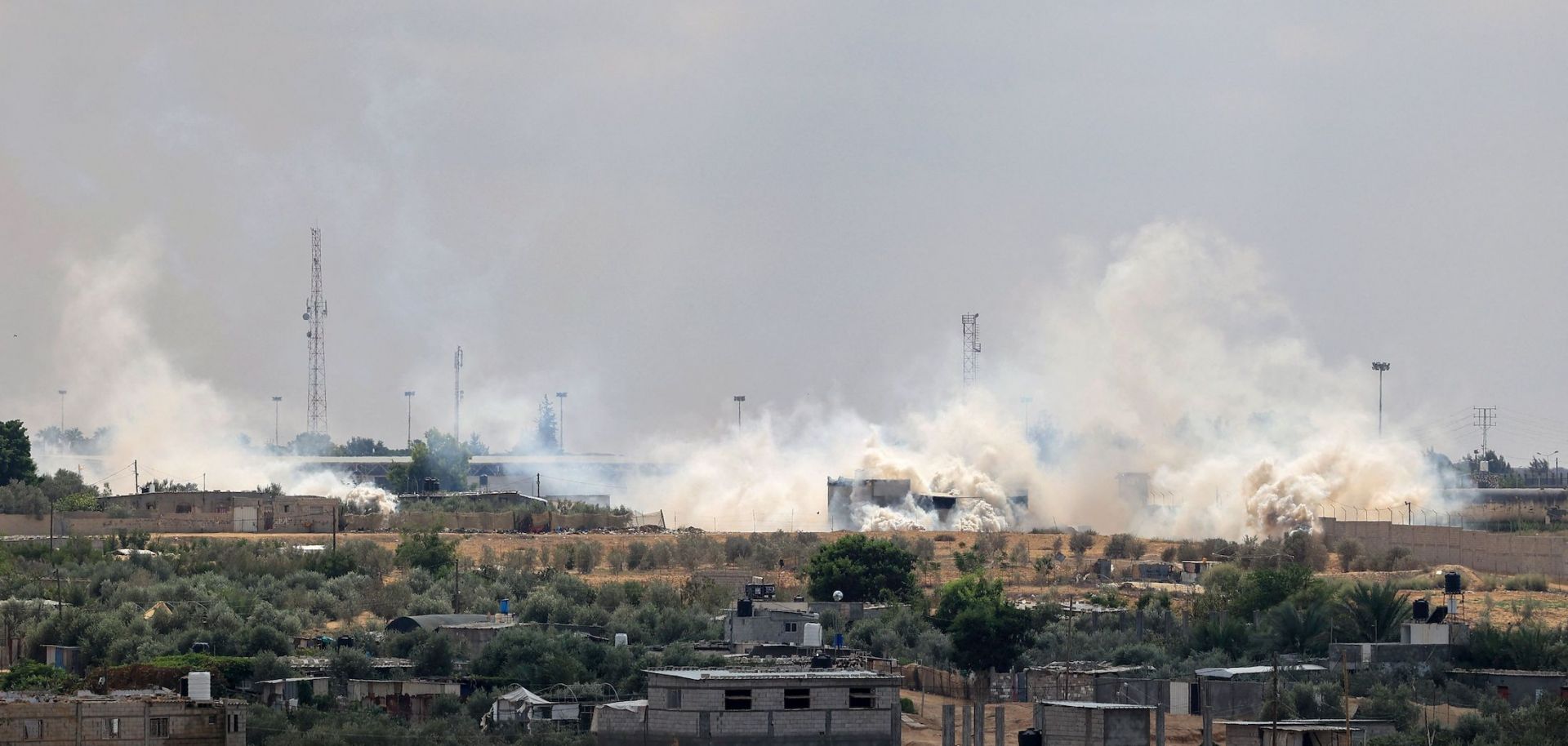 Smoke billows Oct. 10, 2023, from the Gaza Strip's Rafah border crossing with Egypt during an Israeli airstrike.