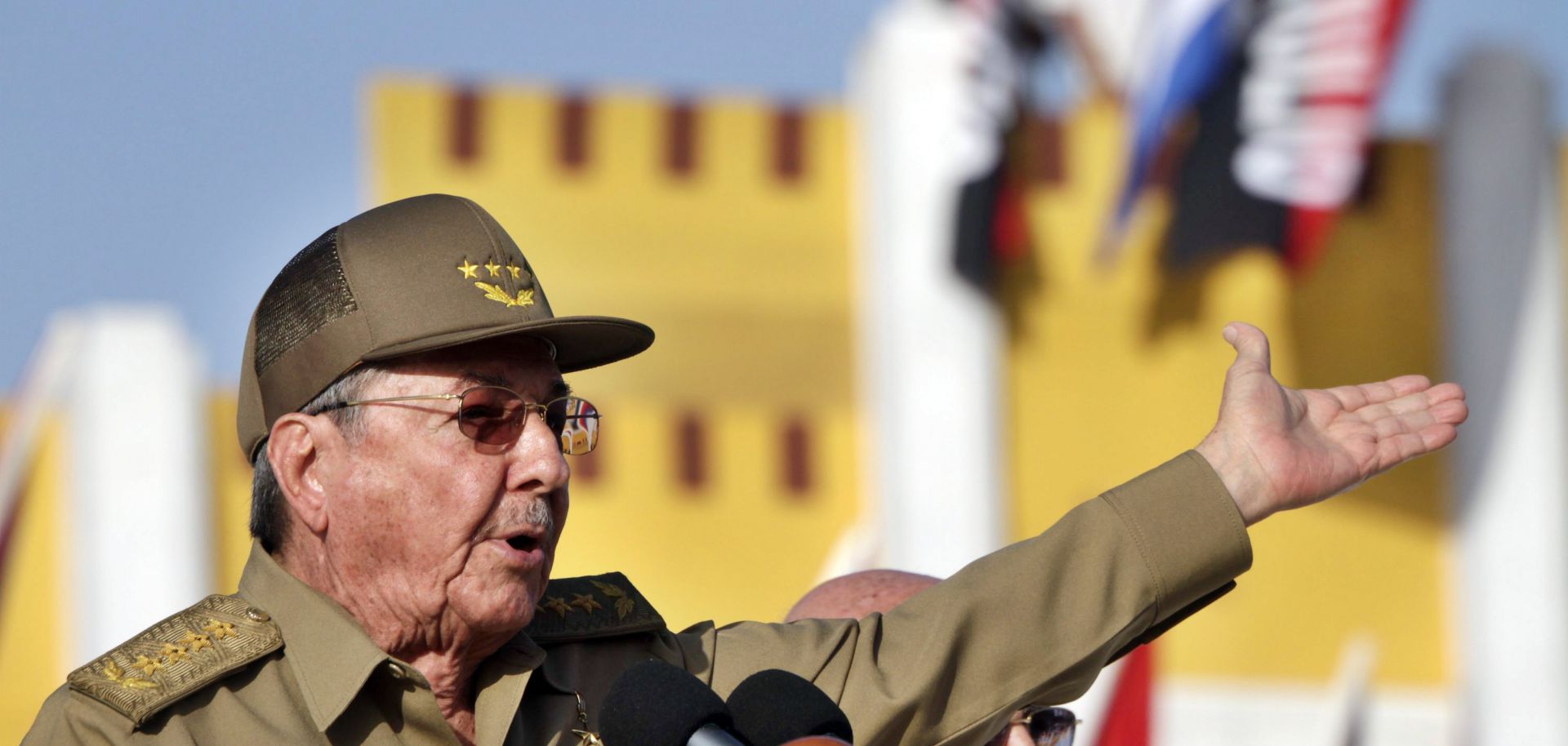 Cuban President Raul Castro gives a speech.