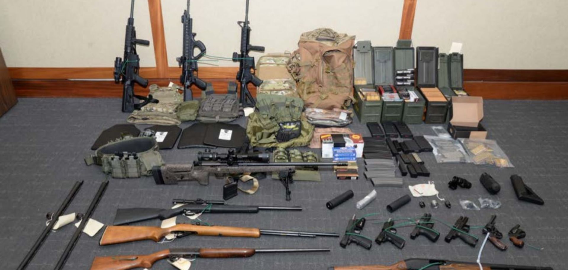 A collection of weapons and ammunition federal agents say they found in the apartment of a member of the U.S. Coast Guard accused of plotting a major terror attack against Americans.