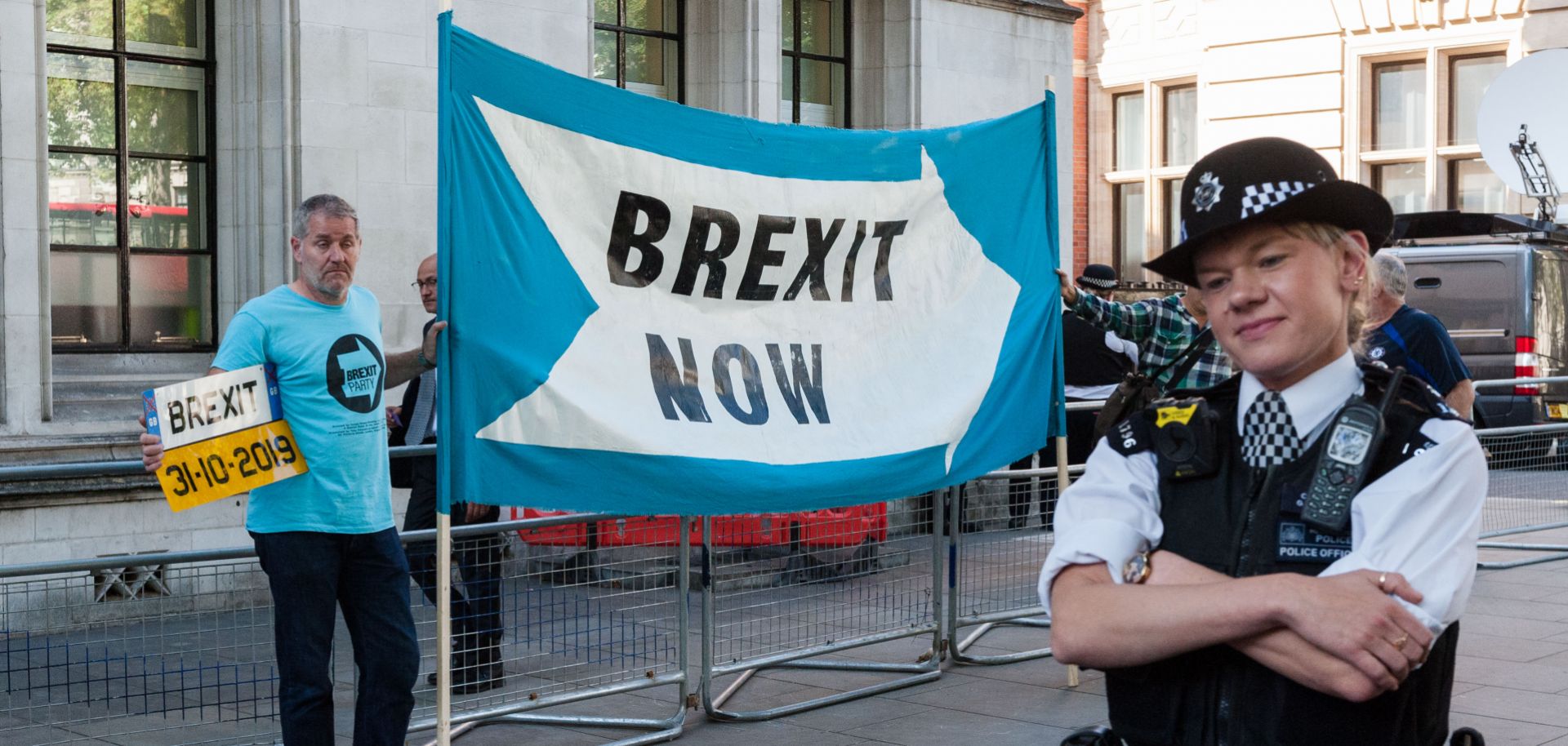 Brexit supporters protest outside the United Kingdom's Supreme Court on Sept. 19, 2019, in London.