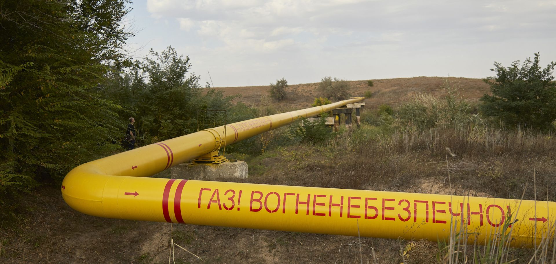 A gas pipeline is seen on the North Crimean Canal in Kalanchak, Ukraine, on Sept. 29, 2020. 