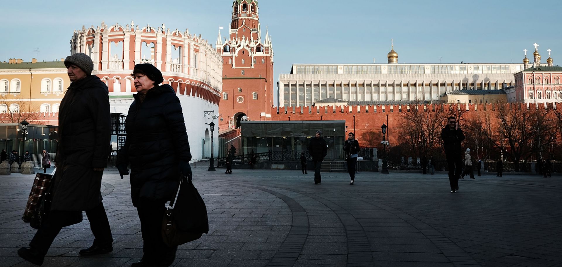 Women walk near the entrance to the Kremlin in March 2017.