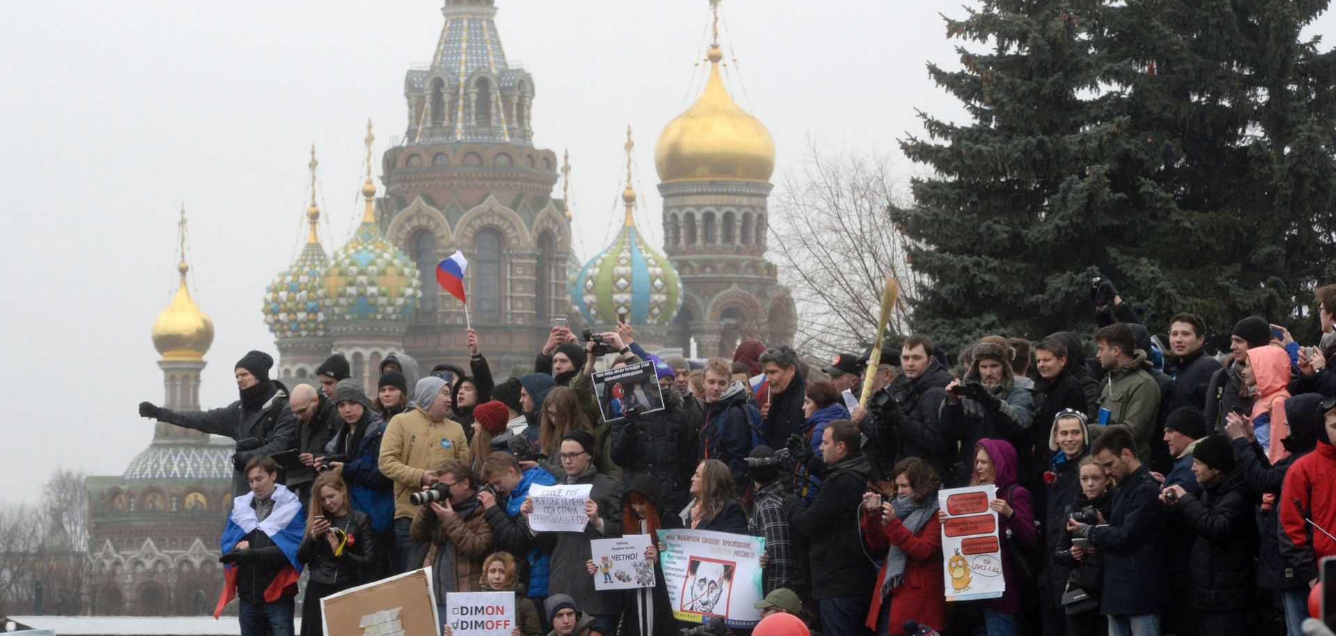 Protesters in St. Petersburg participate in a series of protests across the country that opposition leader Alexei Navalny called in March.