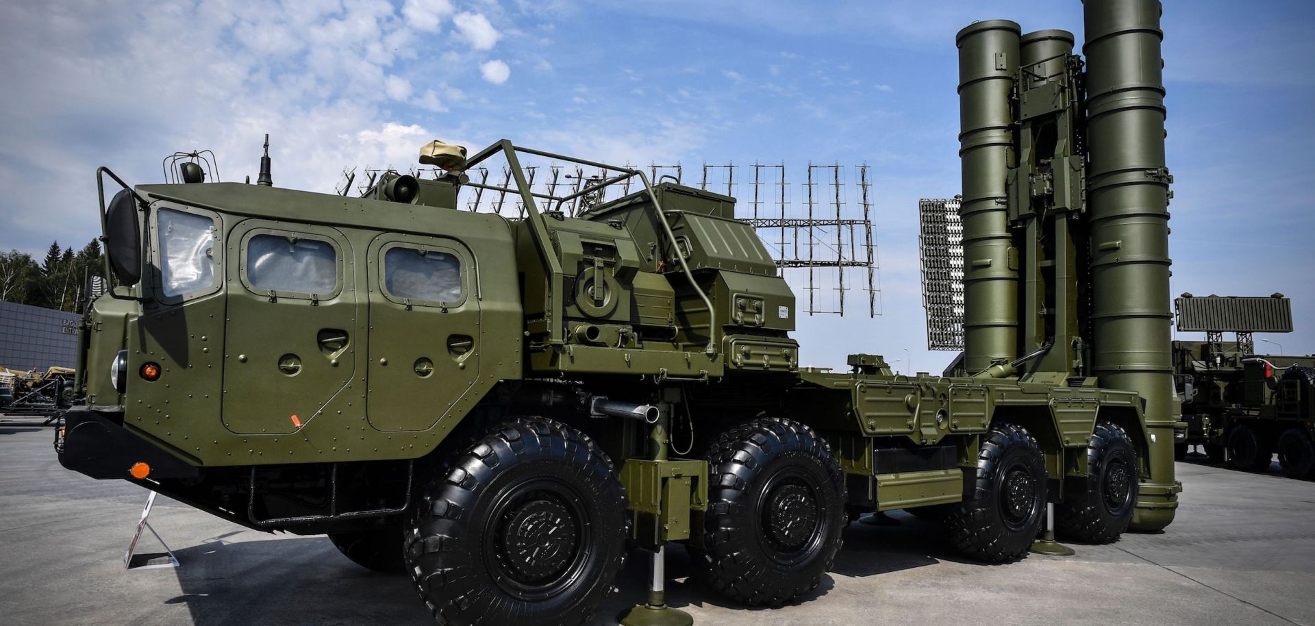 Russia's S-400 air defense system stands on display in Kubinka Park near Moscow.