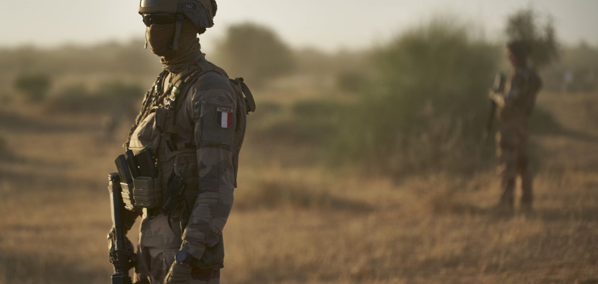 Soldiers from the French Army in Sahel monitor a rural area during the Bourgou IV operation in northern Burkina Faso
