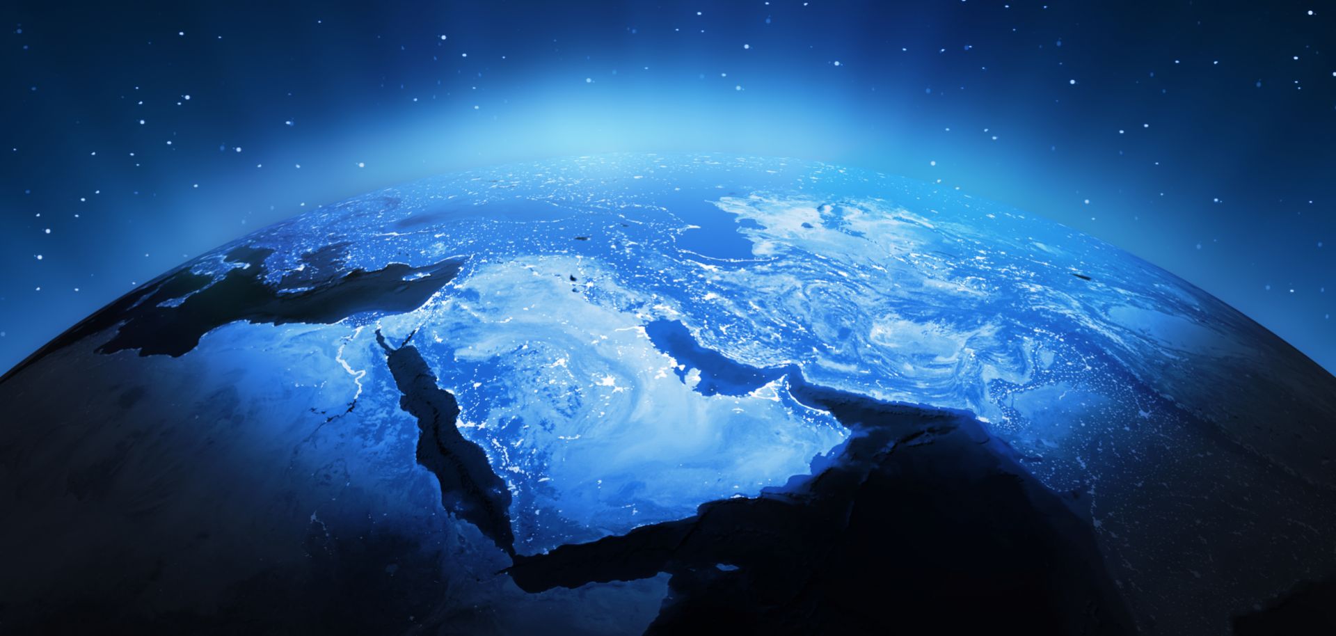 This stylized image with elements from NASA shows the Middle East from space.