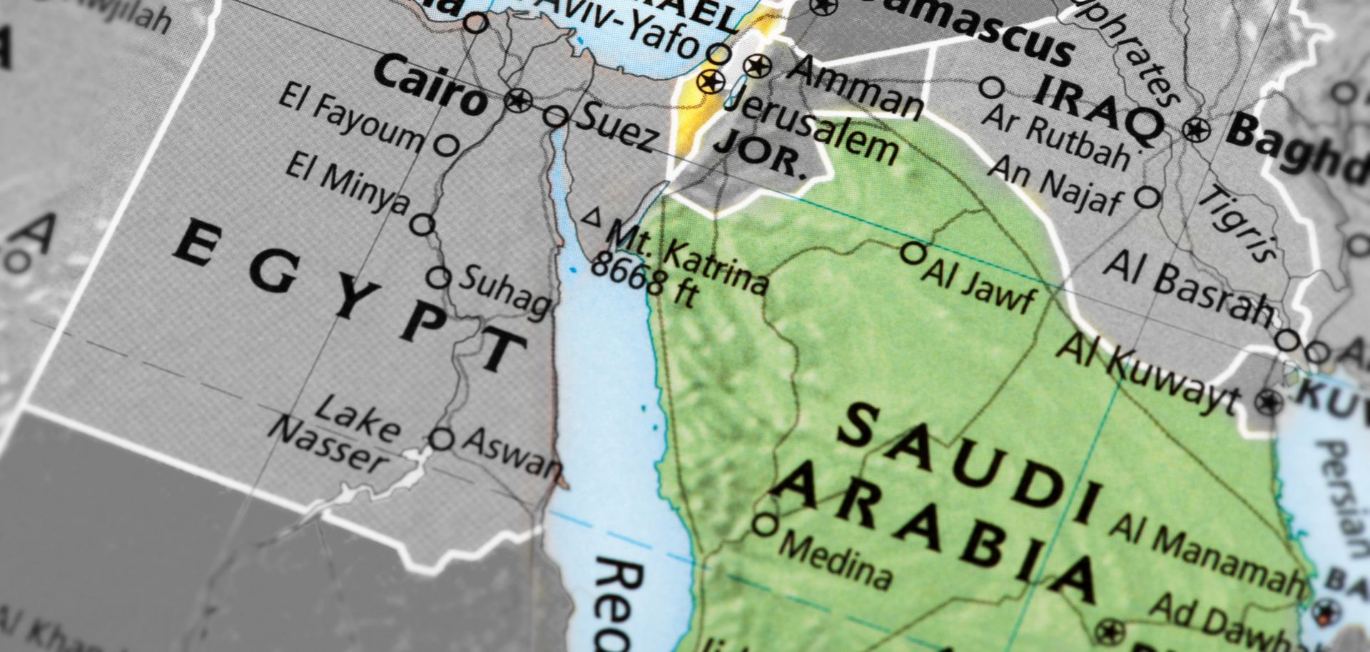 A map of Saudi Arabia and Israel