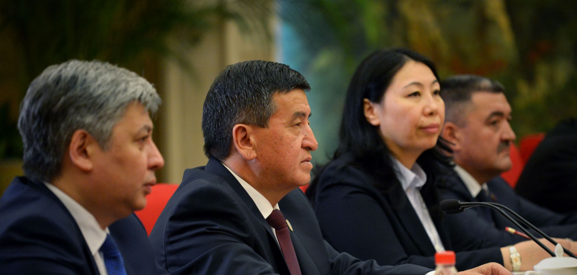 Former Kyrgyz Prime Minister Sooronbay Jeenbekov (second from the left)  won his country's presidential election on Oct. 15.
