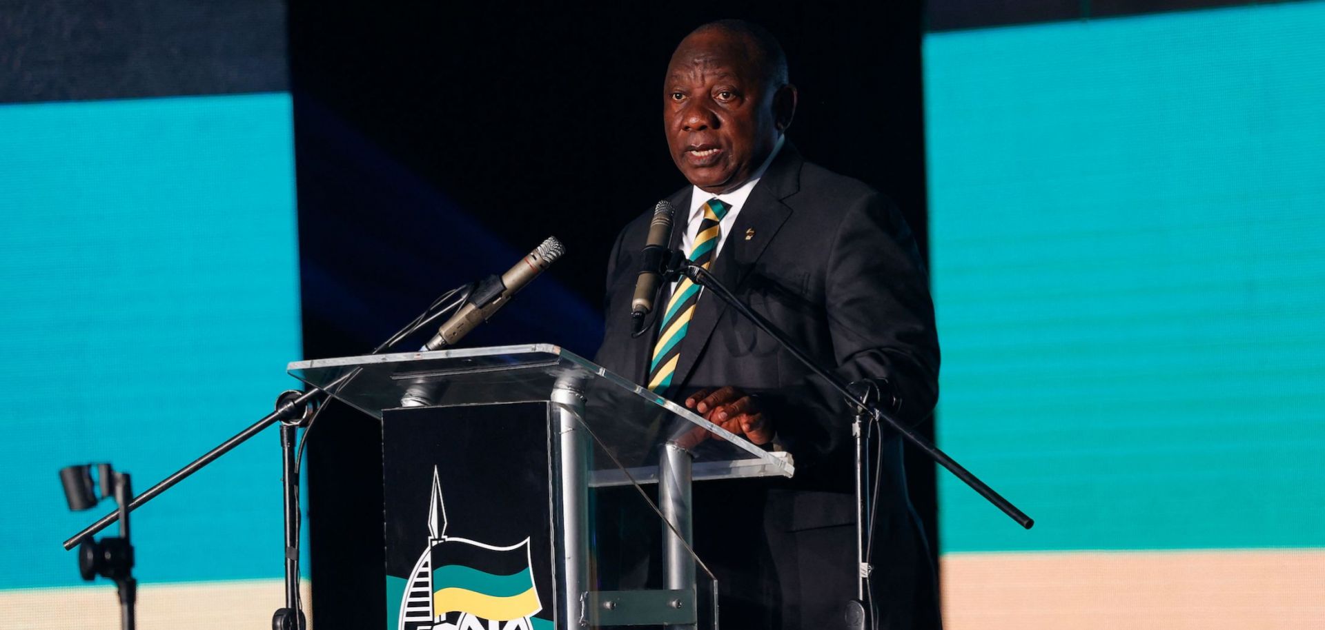 South African President and ANC leader Cyril Ramaphosa on Jan. 7, 2023, in Bloemfontein, South Africa.