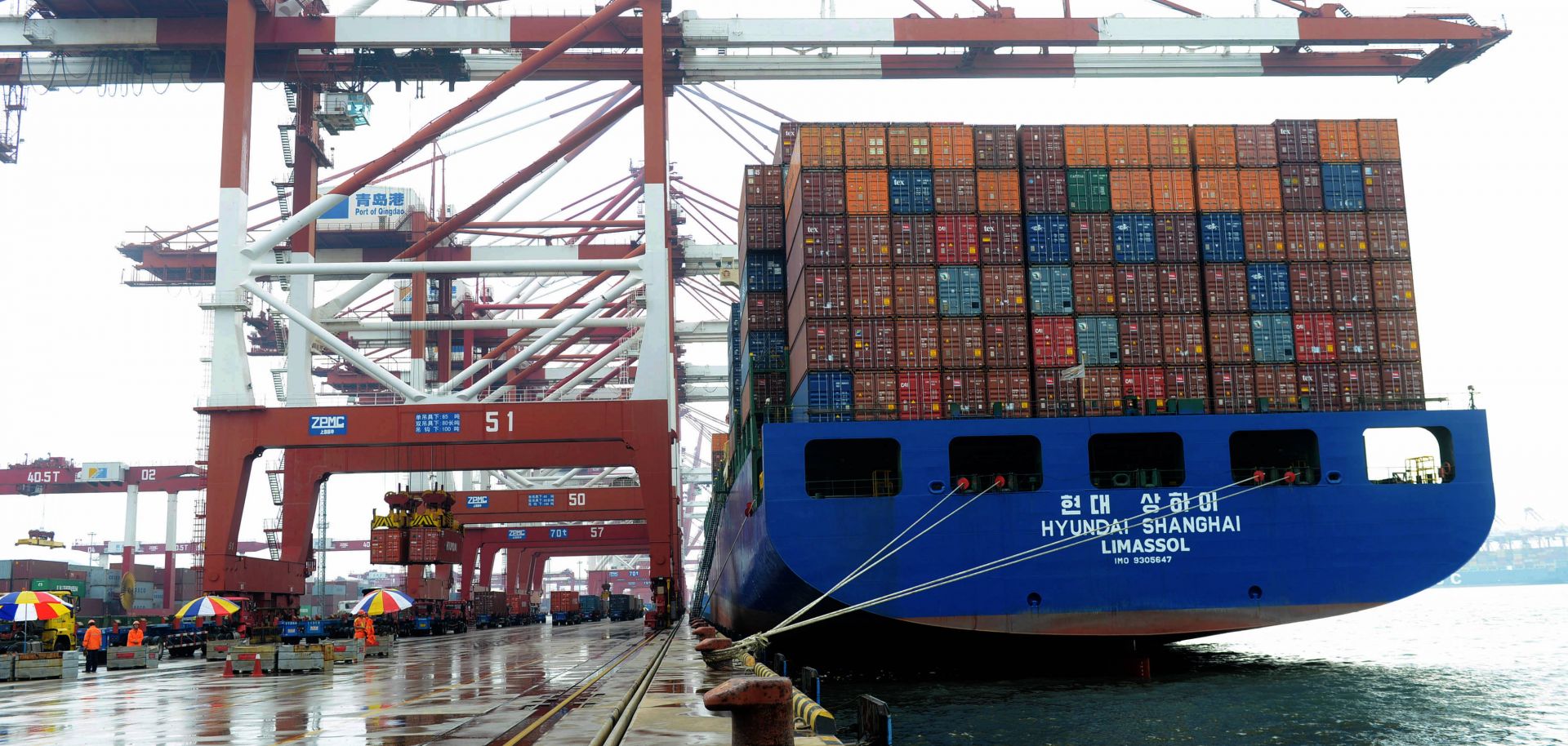 A South Korea freighter anchors at Qingdao, China.