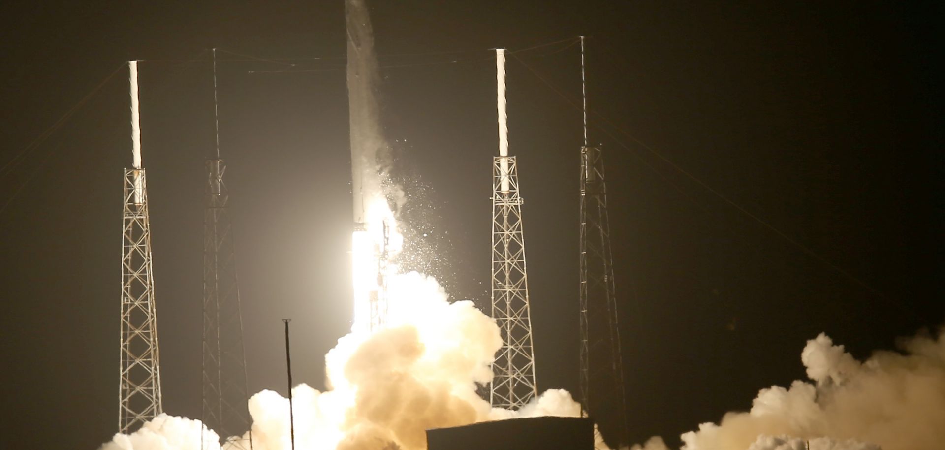 The SpaceX Falcon 9 rocket takes off.