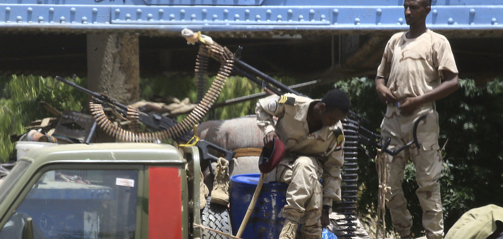 This photo shows members of the Sudanese Rapid Support Forces on patrol in Khartoum