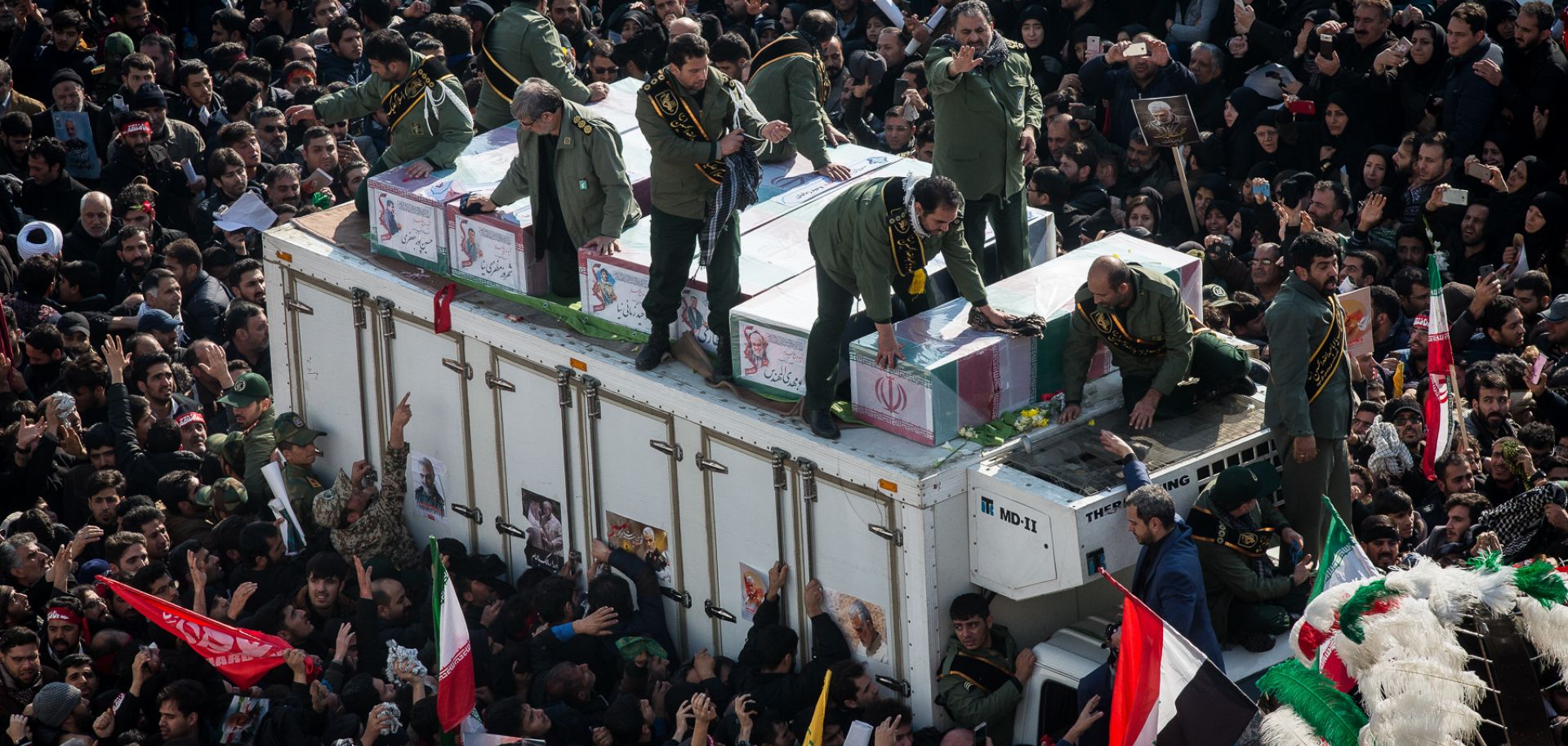 The funeral procession for IRGC-Quds Force head Qassem Soleimani on Jan. 6, 2020, in Tehran, Iran, after his Jan. 3 death in a U.S. airstrike.