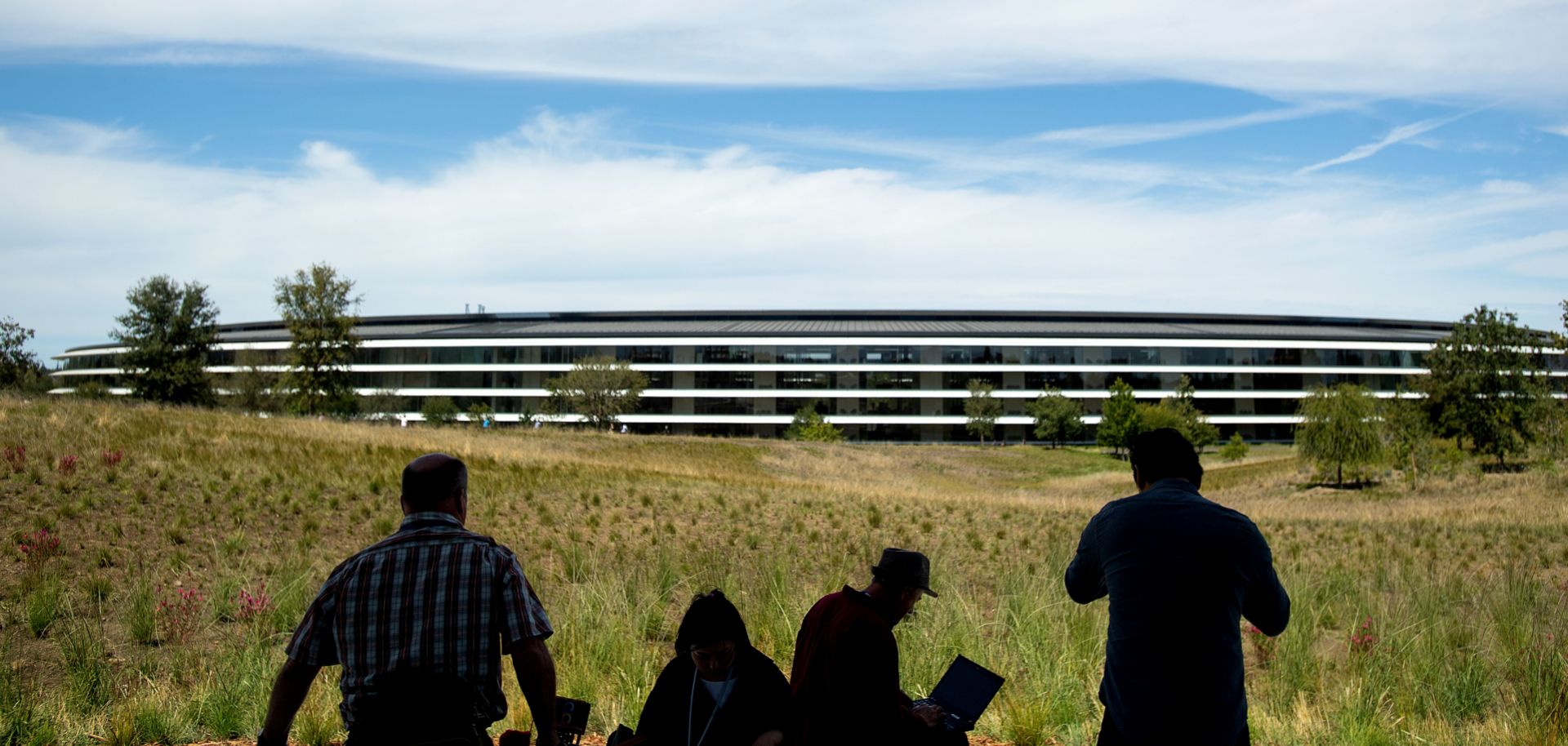 Journalists gather for a product launch event at Apple headquarters in Cupertino, California, on Sept. 12, 2018.