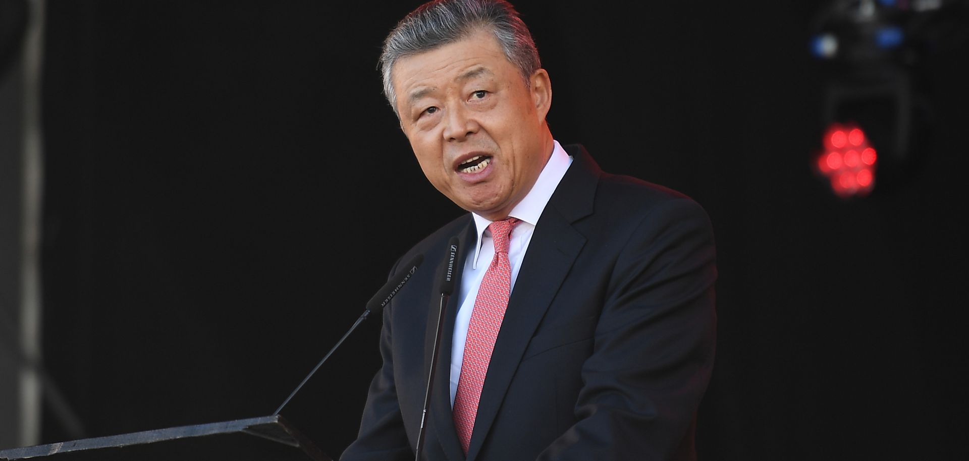 Liu Xiaoming, China's ambassador to the United Kingdom, addresses a crowd gathered in London's Trafalgar Square for a Lunar New Year celebration on Feb. 16, 2018.