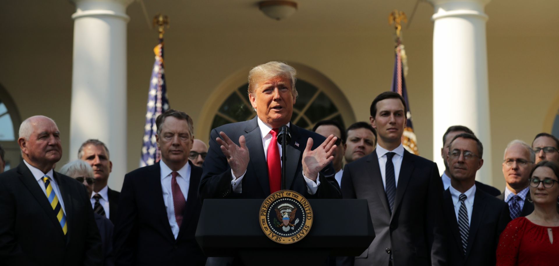 U.S. President Donald Trump speaks during a press conference to discuss a revised U.S. trade agreement with Mexico and Canada in the Rose Garden of the White House on Oct. 1, Washington, DC.