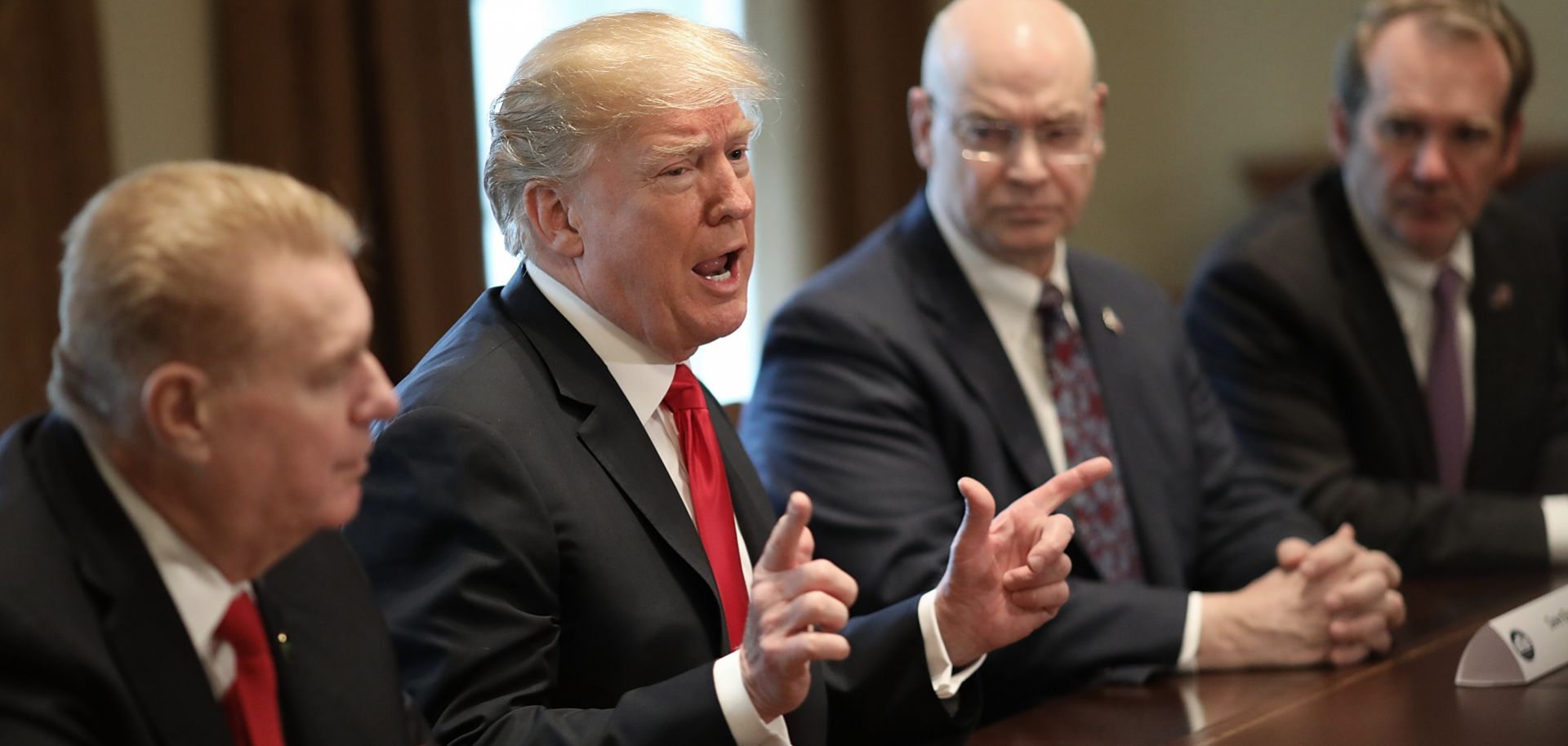 U.S. President Donald Trump speaks during a March 1, 2018, meeting at the White House with leaders of the steel and aluminum industries.