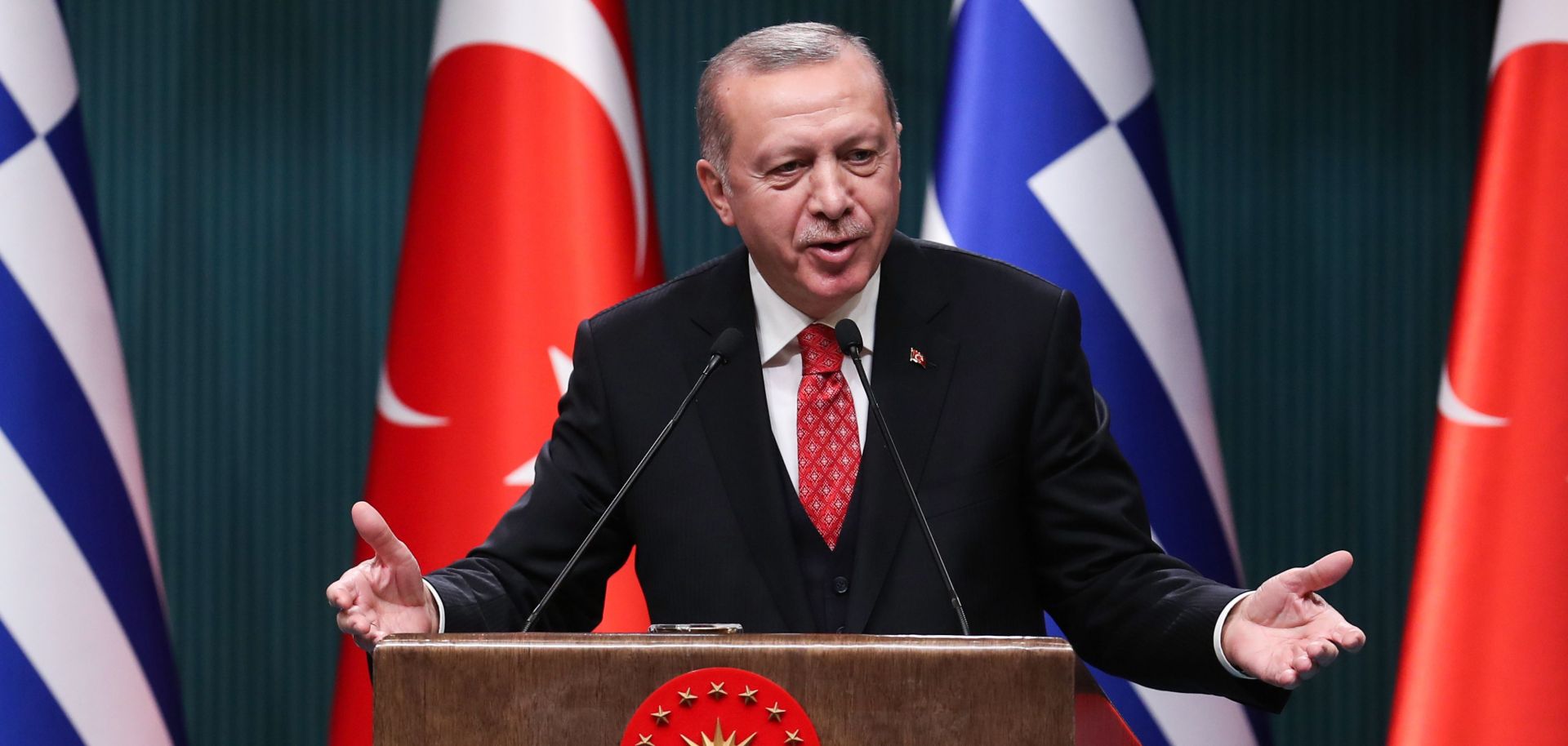 Turkish President Recep Tayyip Erdogan speaks during a news conference in Ankara on Feb. 5, 2019.