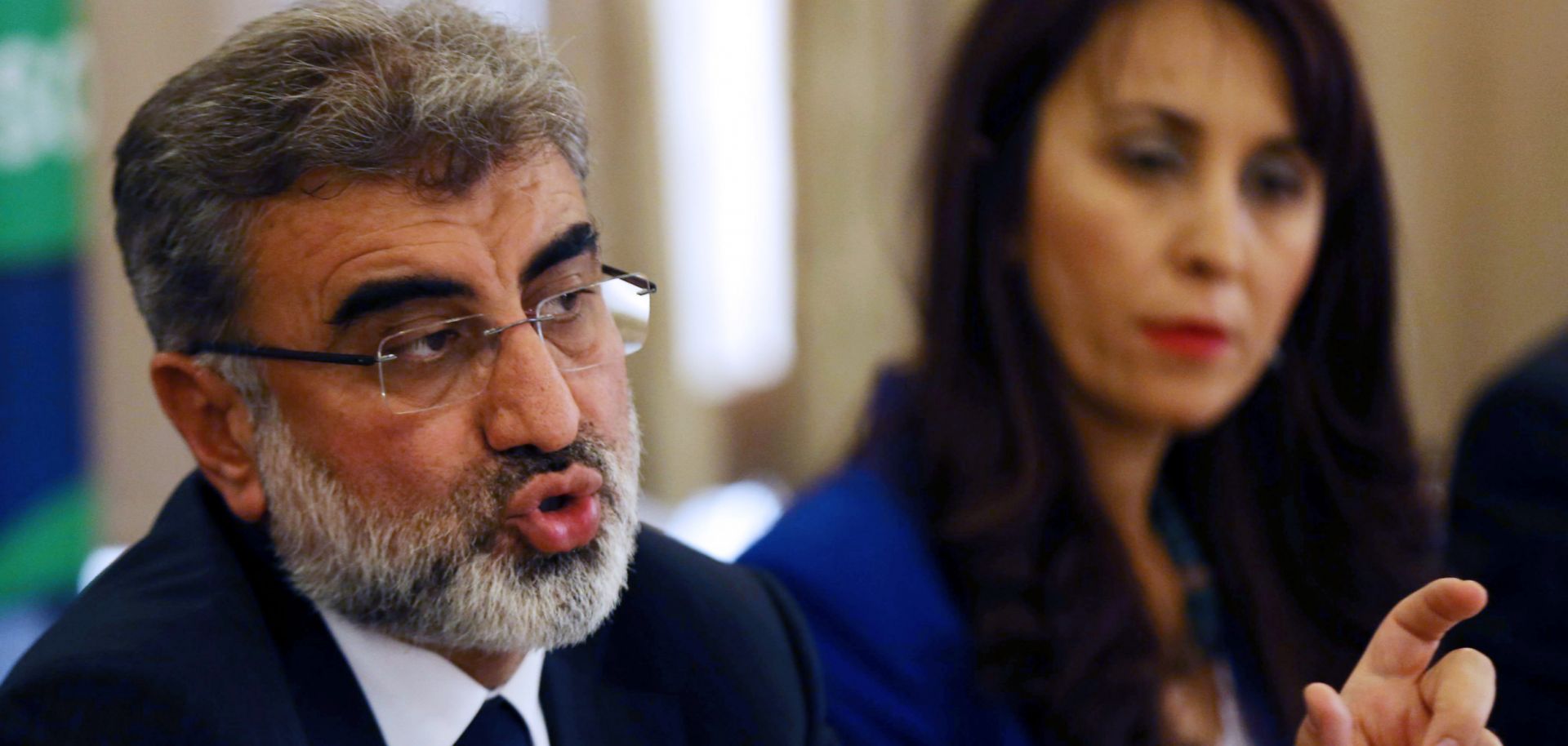 In this November 2013 file photo, Turkey's former energy minister, Taner Yildiz, is shown speaking in Ankara after Turkey refused to lower its oil imports from Iran despite U.S. sanctions.