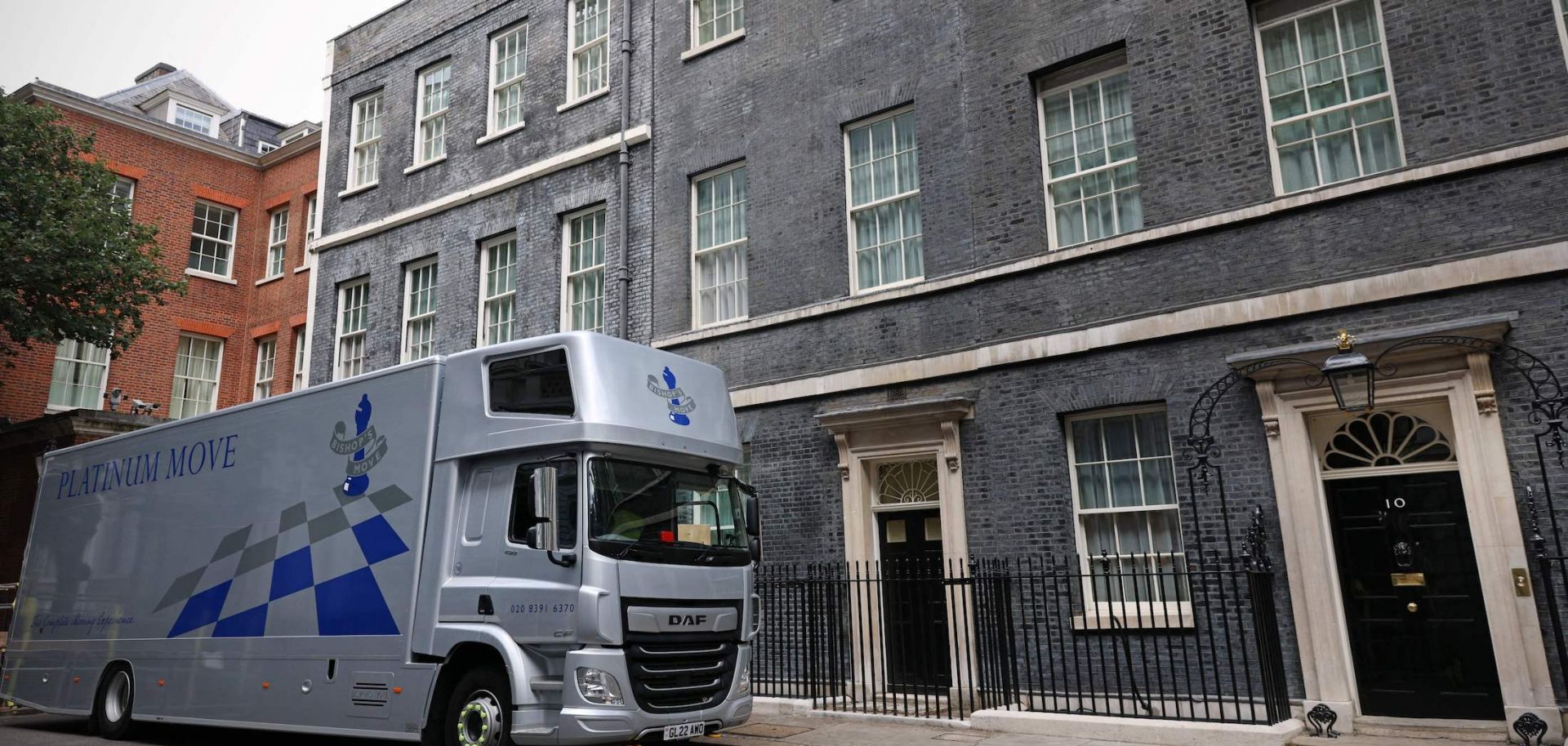 A moving van at No. 10 Downing Street, the official residence of the prime minister of the United Kingdom, on Sept. 2, 2022, in central London.