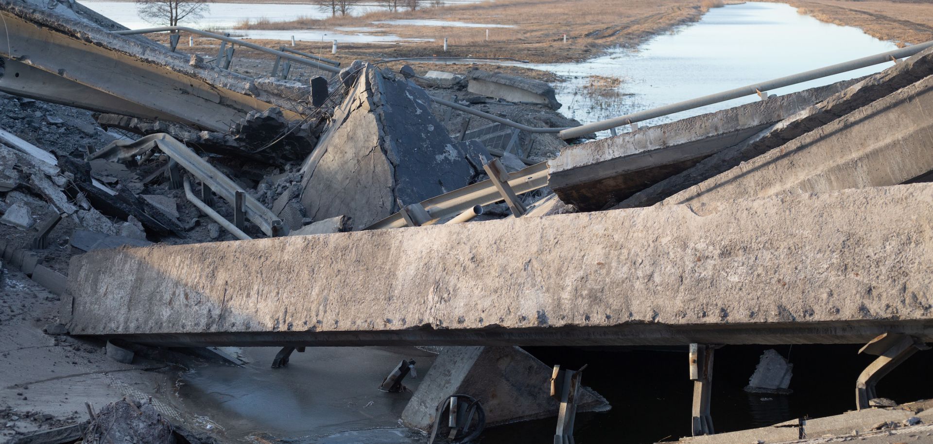 A general view of a destroyed bridge on March 11, 2022 in Borshchiv, Ukraine. Russia continues its assault on Ukraine's major cities, including the capital Kyiv, after launching a large-scale invasion of the country on Feb. 24.