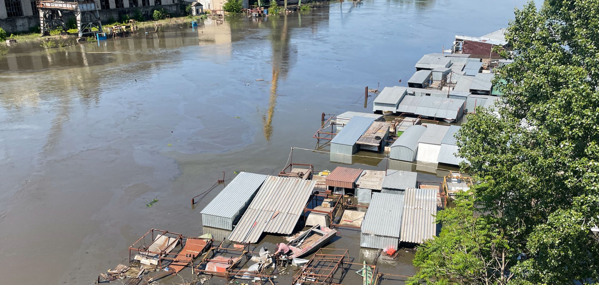 River port flooding in Kherson on June 6, 2023, in Kherson, Ukraine, downstream from the Nova Kakhovka Dam.