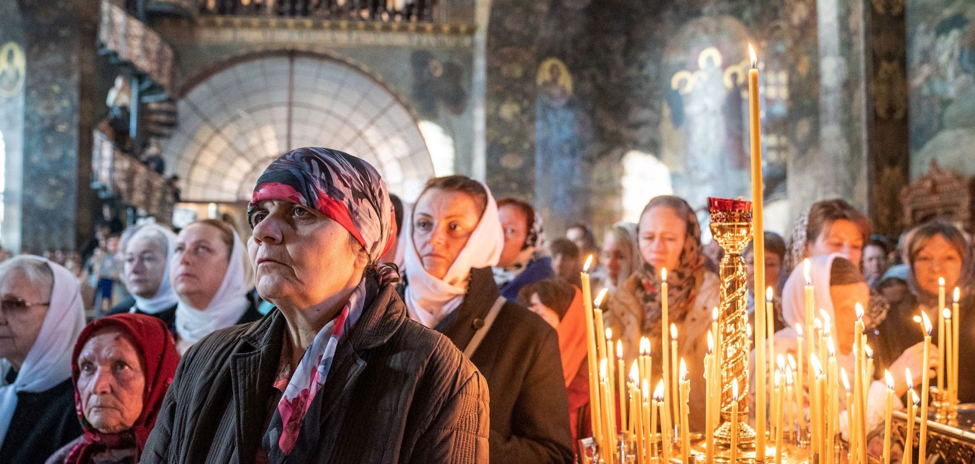 Worshippers attend a service at the Kiev-Pechersk Lavra in Ukraine during October.