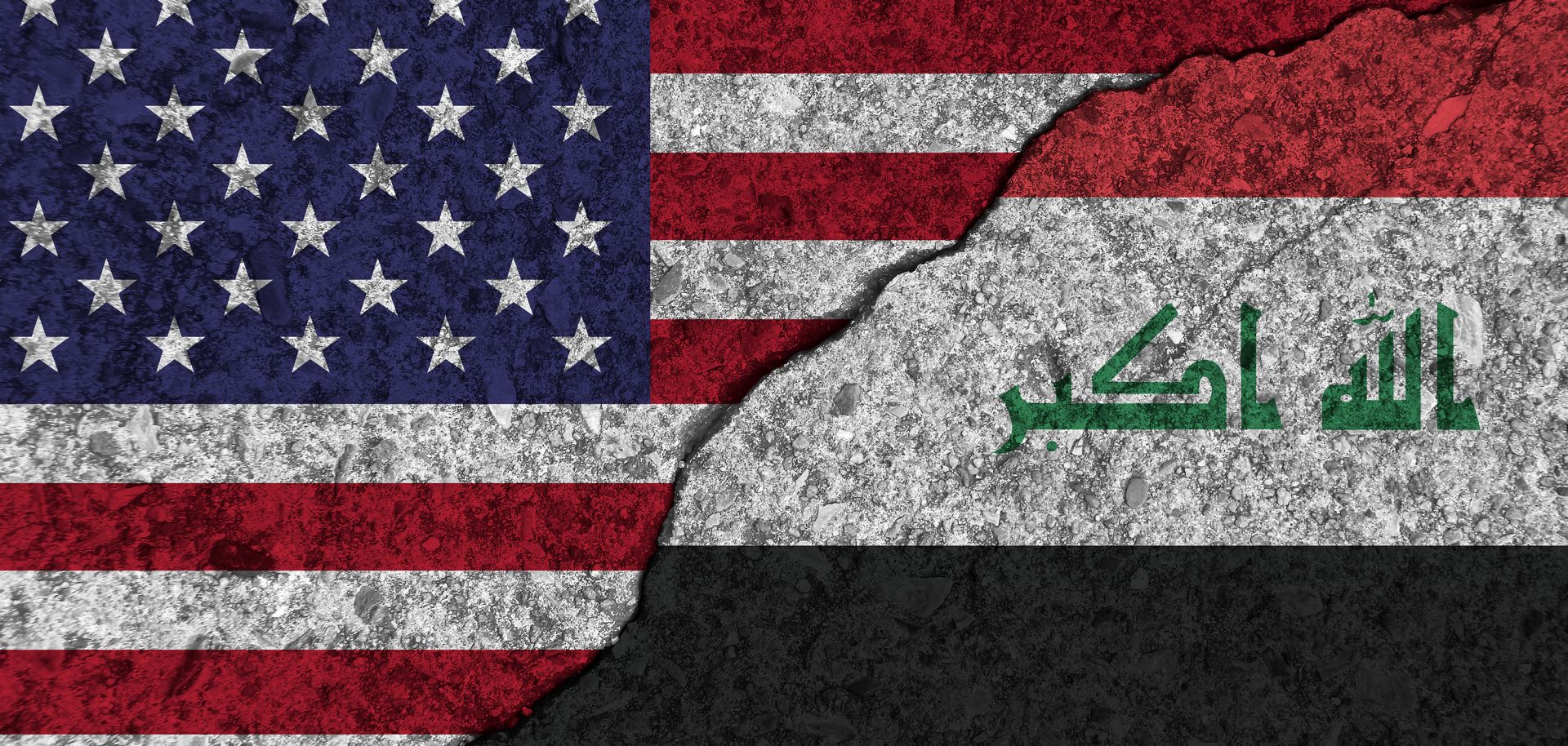 An image of cracked, painted picture of the U.S. and Iraqi flags illustrates the two countries' decaying relationship due to Washington's ongoing pressure campaign and proxy battle against Iran.  
