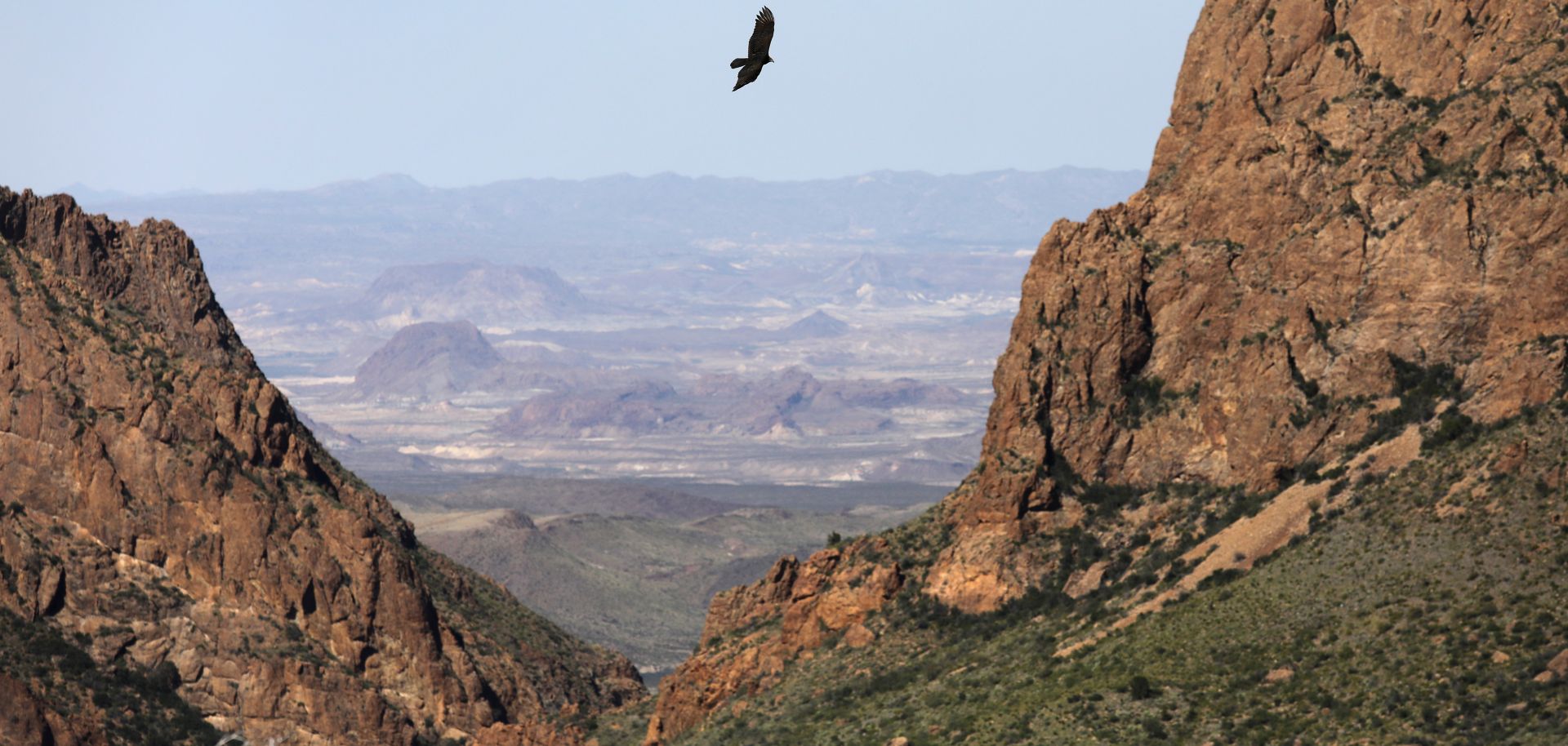 This photo shows the rugged territory in the Chisos Mountains typical of the landscape in the Big Bend region along the U.S.-Mexico border.