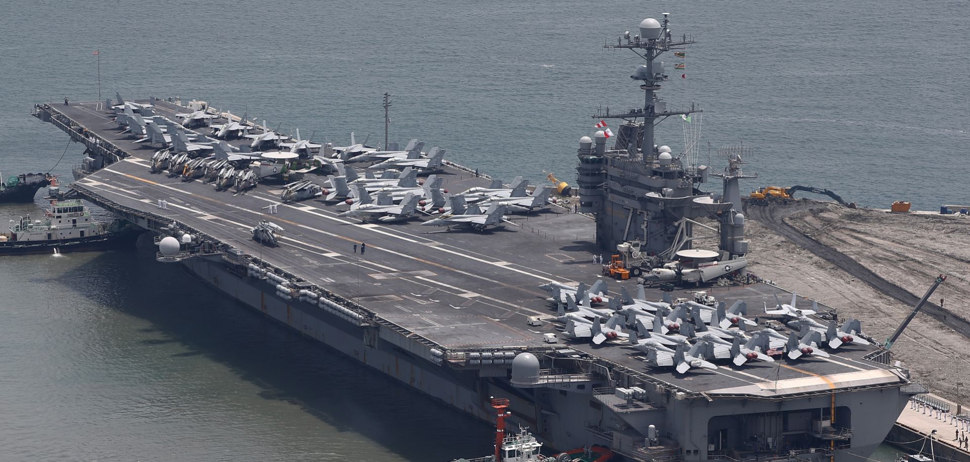 The USS George Washington aircraft carrier ports in Busan, South Korea, in July 2014.