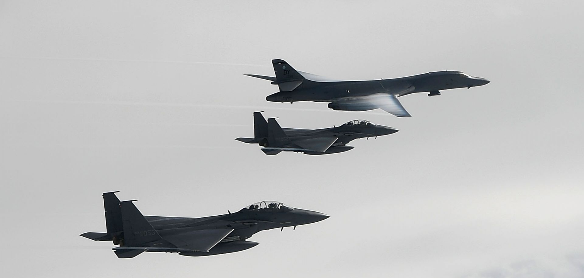 U.S. and South Korean jets fly over the Korean Peninsula during a joint exercise in July 2017.