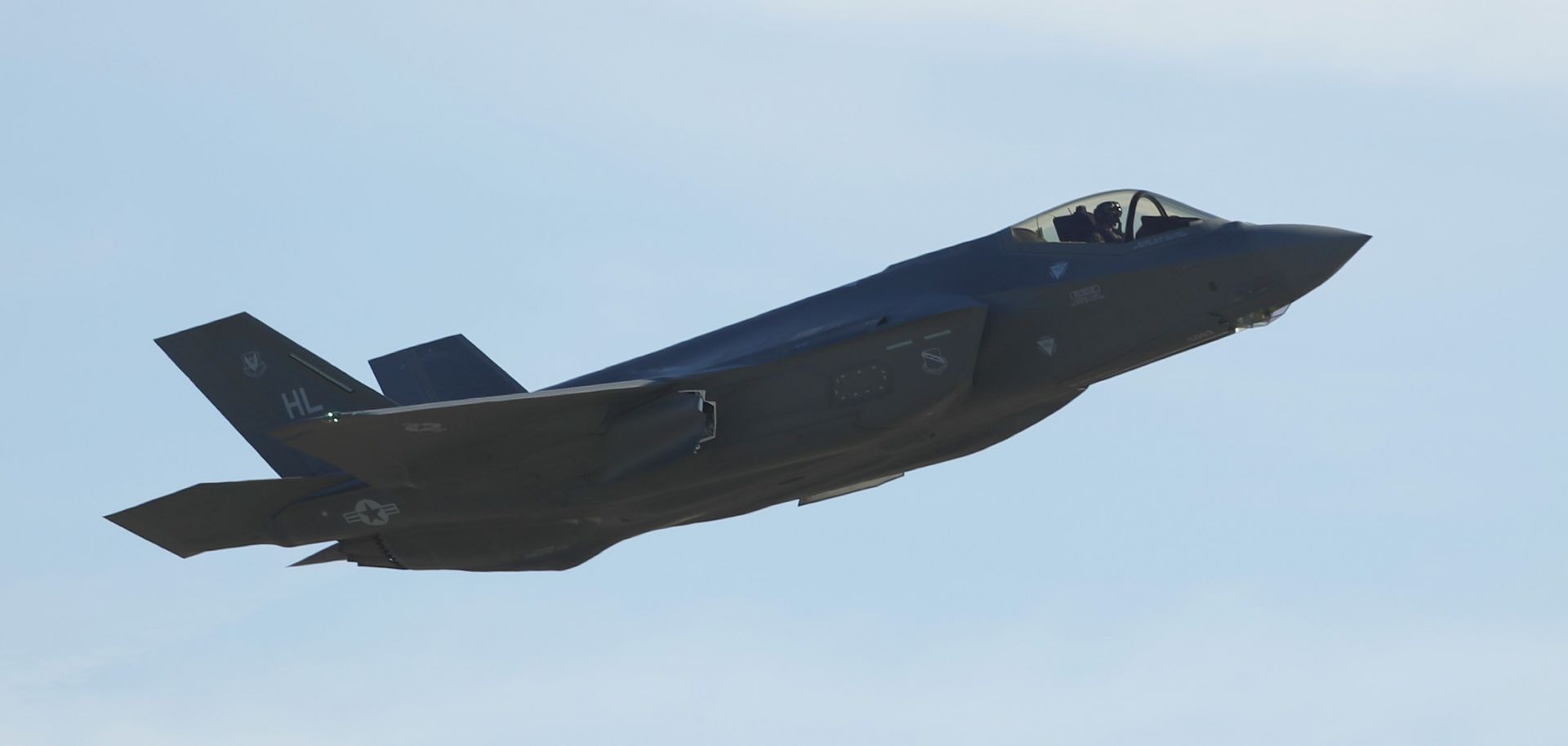 An F-35 fighter jet participates in a training mission at a U.S. military base in Ogden, Utah, on March 15, 2017. 