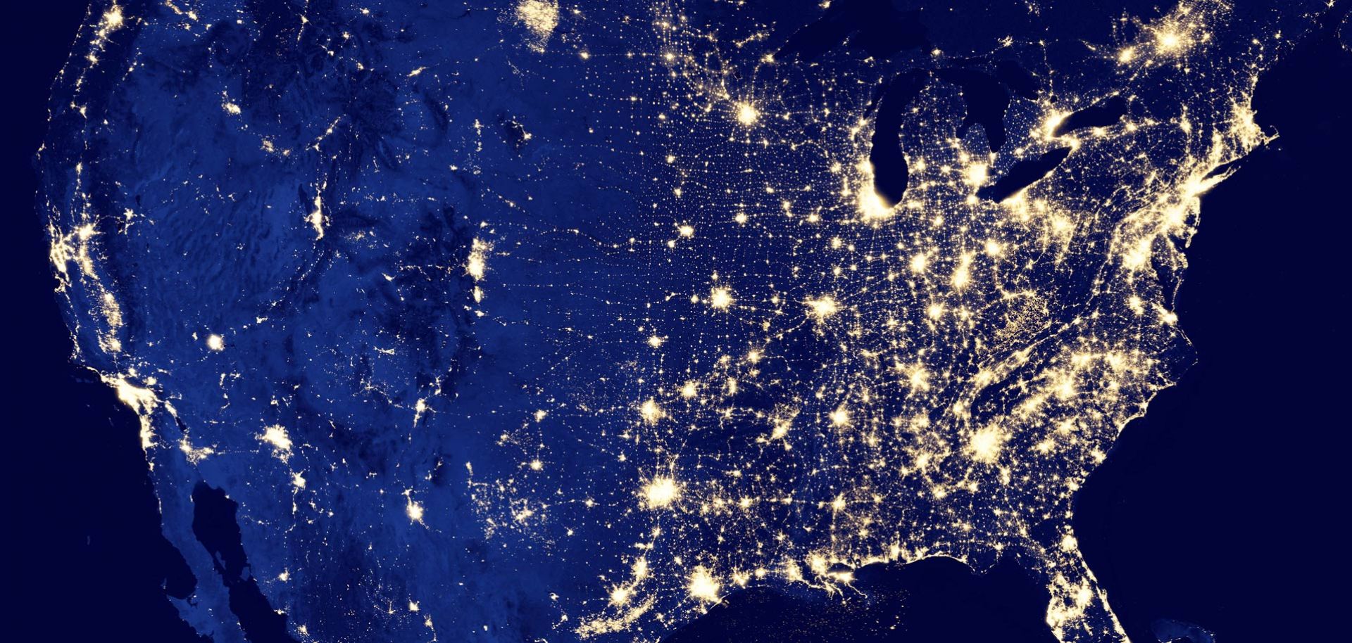 The United States at night, an image made possible by a new satellite that detects light in a range of wavelengths from green to near-infrared and uses filtering techniques to observe dim signals.