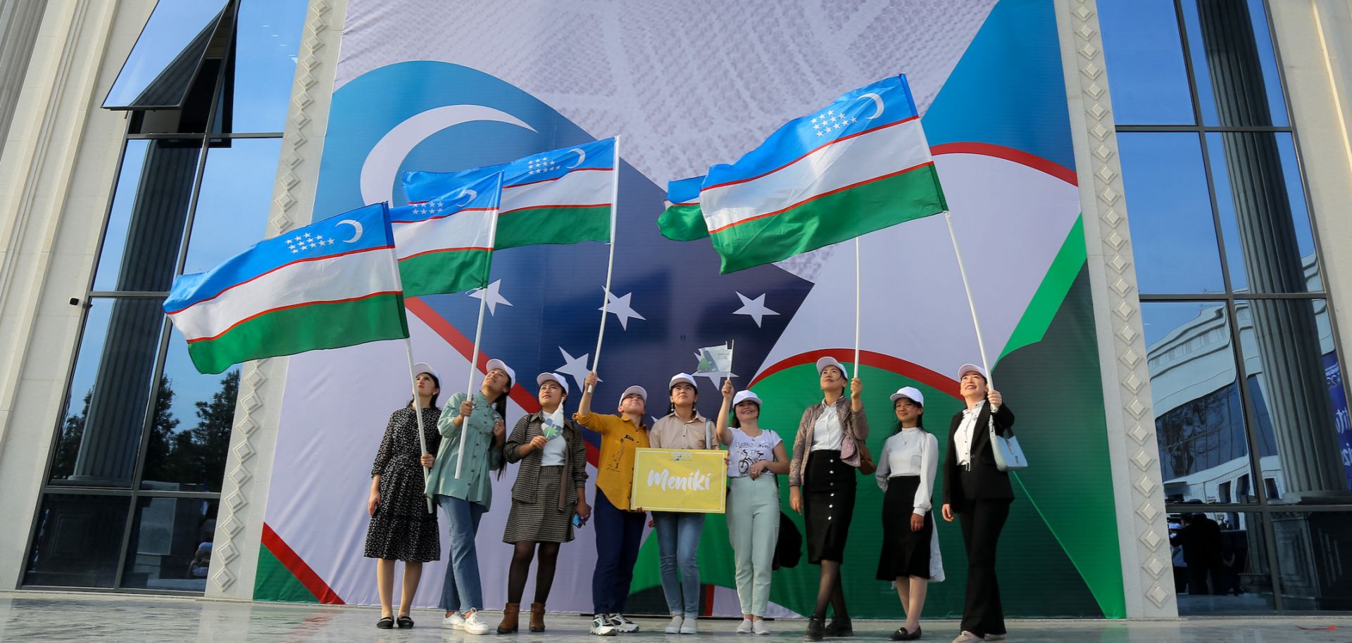 People attend a rally in support of Uzbekistan's constitutional referendum on March 28, 2023, in the city of Jizzakh, located roughly 250 kilometers (155 miles) south of the capital Tashkent.