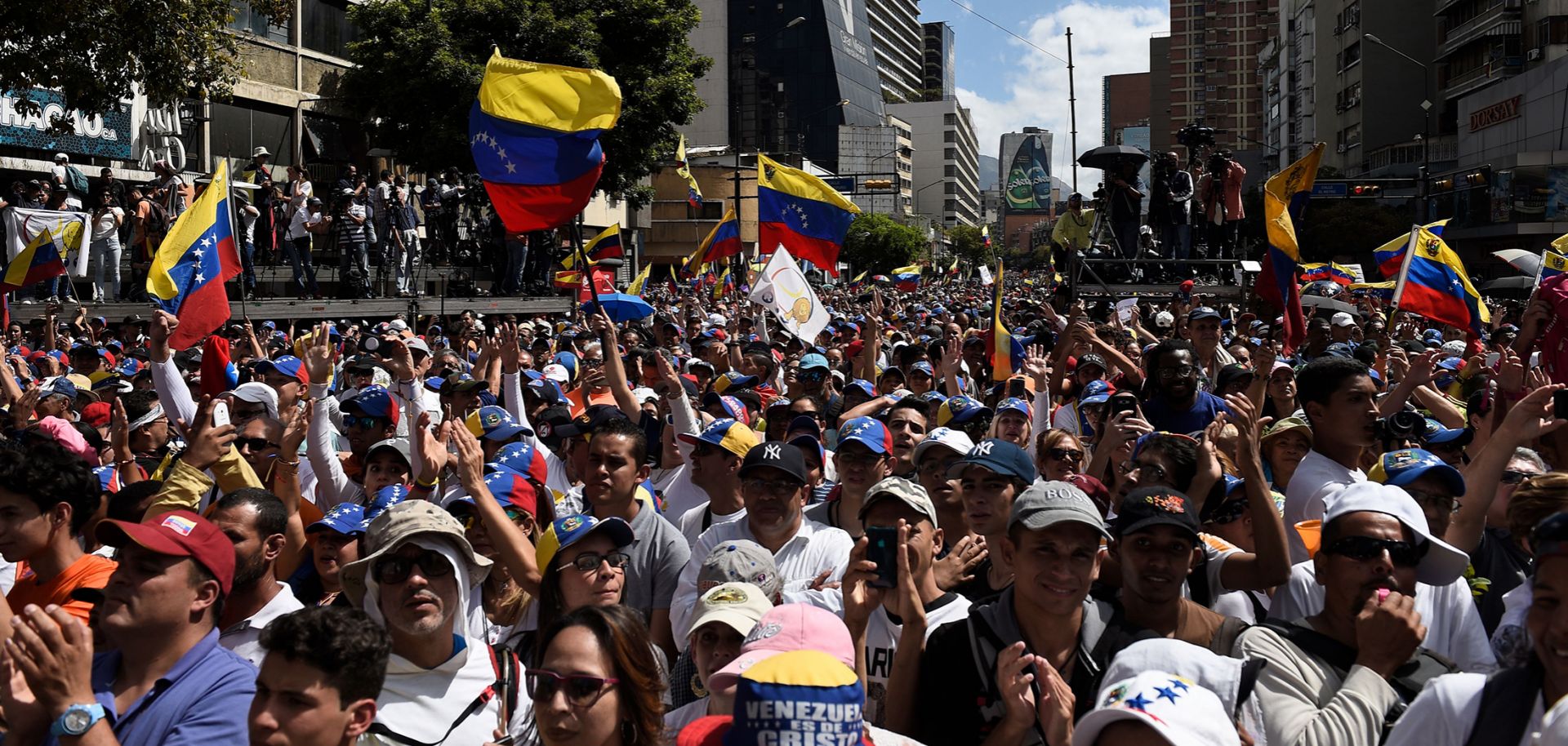 Supporters of Venezuelan opposition leader Juan Guaido take part in a rally to let in U.S. humanitarian aid, in Caracas on Feb. 12, 2019.
