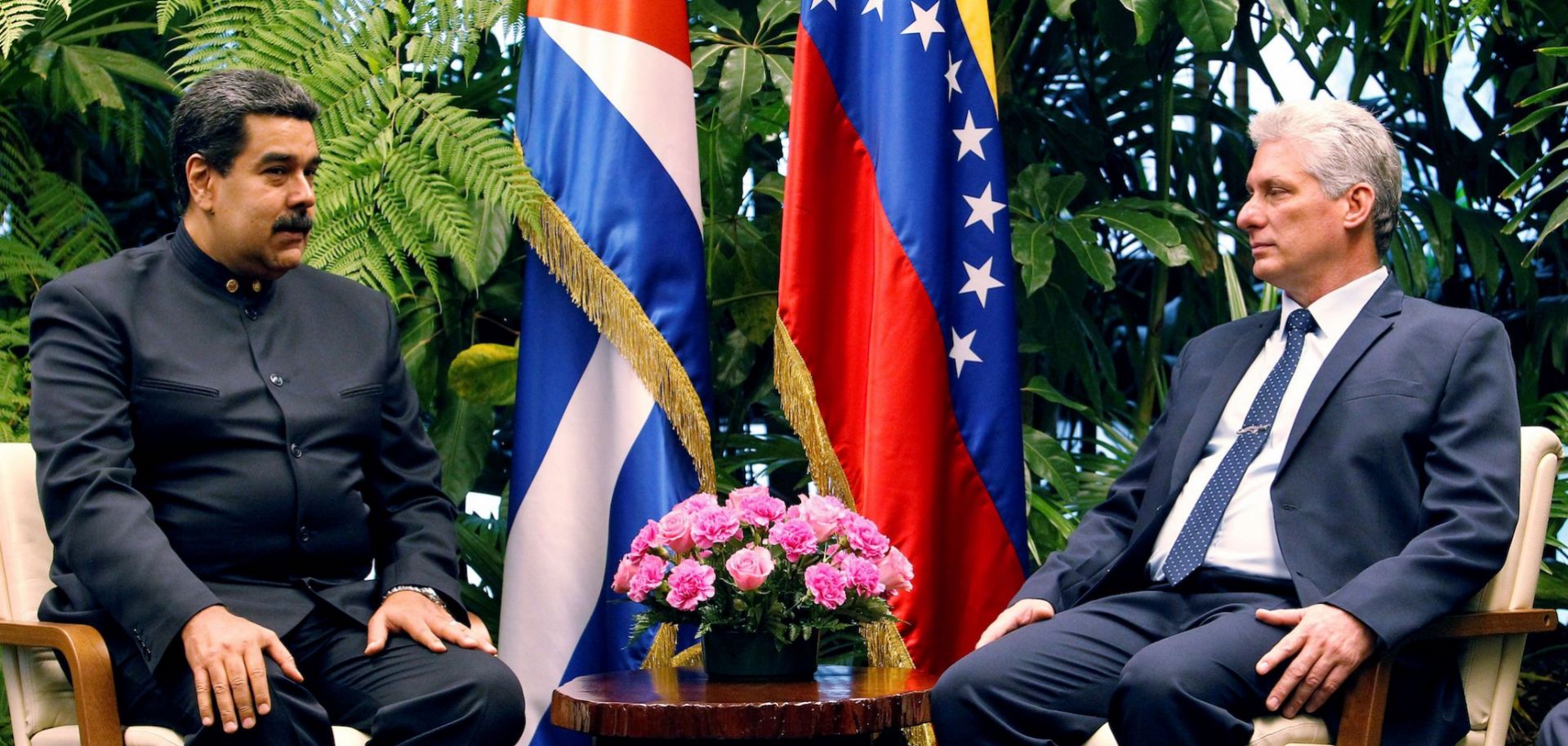 Cuban President Miguel Diaz-Canel and Venezuelan President Nicolas Maduro, left, meet at the Revolution Palace in Havana on April 21, 2018.