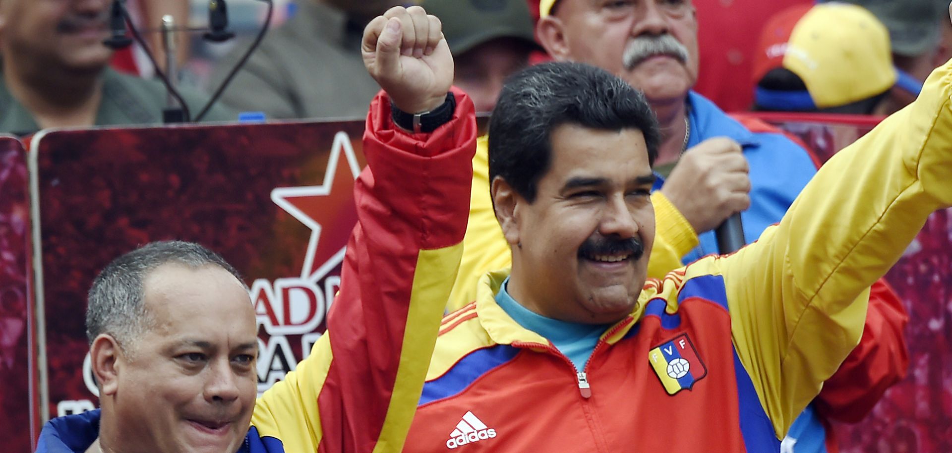 Venezuelan President Nicolas Maduro (R) and National Assembly speaker Diosdado Cabello in Caracas on March 15, 2015. 