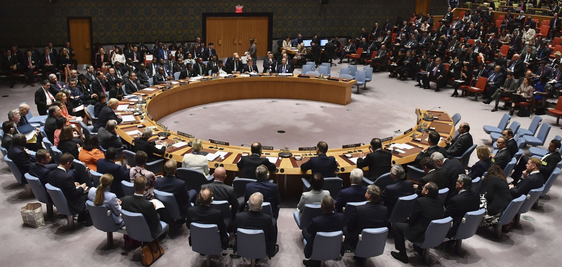 The Security Council meets for a briefing on counterproliferation at the United Nations in New York on Sept. 26, 2018.