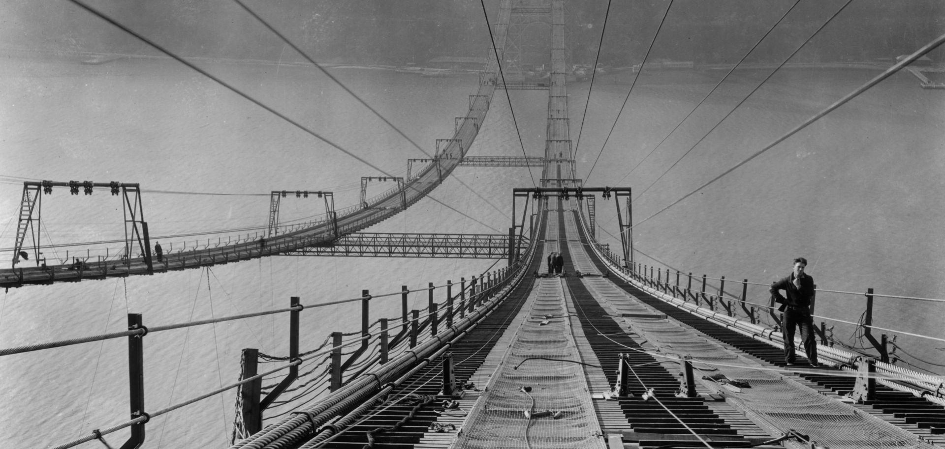 This file photo taken around 1930 shows New York's George Washington Bridge during its construction.