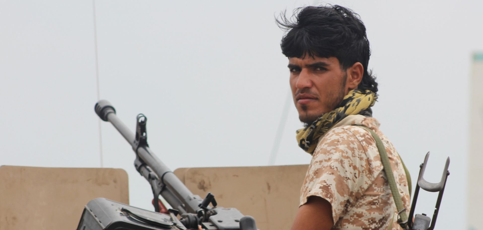 A southern Yemeni separatist holds position in Aden on Jan. 28.