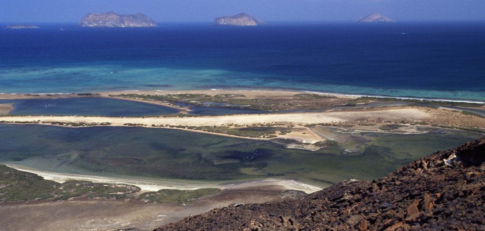 The Red Sea forms the background of this photo taken from the island of Saba in the Al-Zubair archipelago off the coast of Yemen