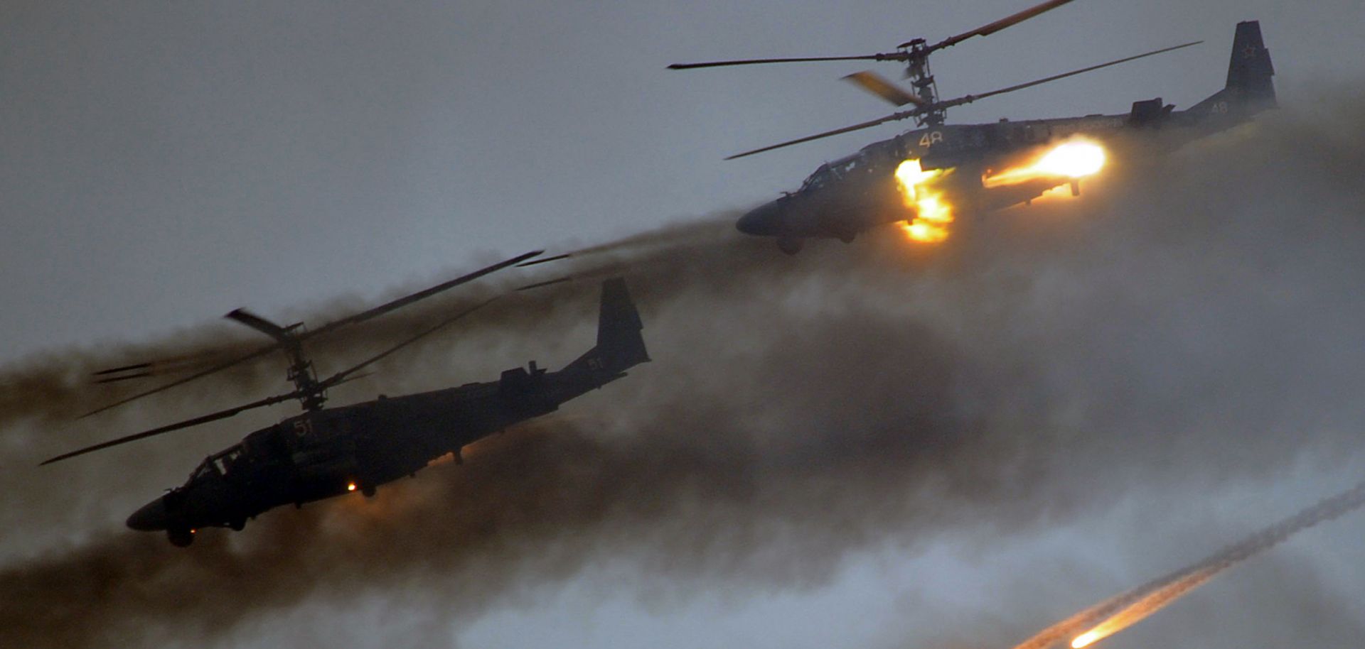 Helicopters take part in the Russian-Belarusian Zapad military exercises in September 2017. 