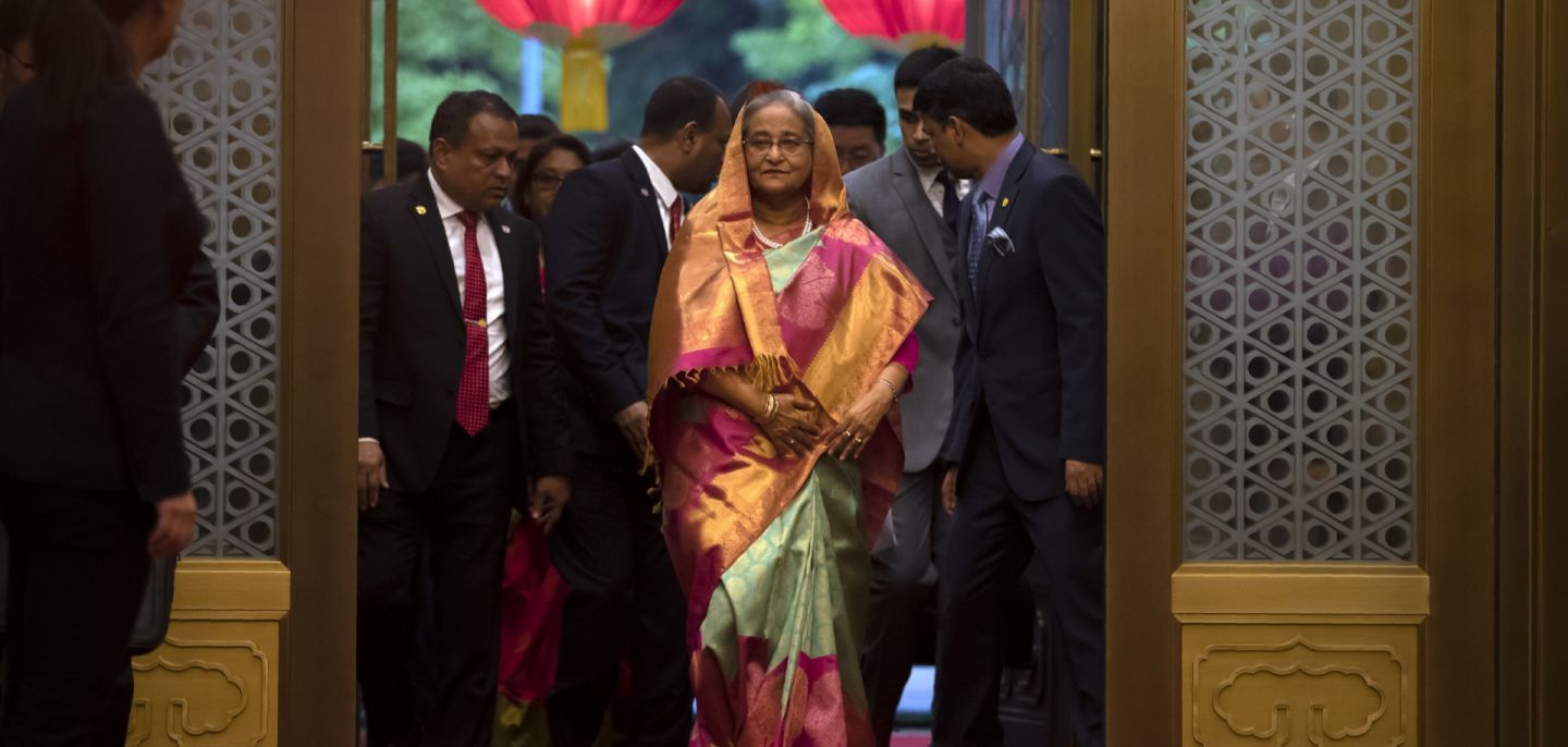 Then-Bangladeshi Prime Minister Sheikh Hasina arrives for a meeting with Chinese President Xi Jinping in Beijing on July 5, 2019.