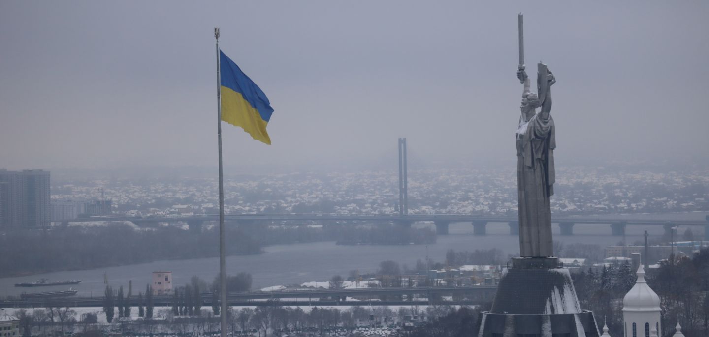 A Ukrainian flag flies near the Great Lavra Bell Tower of the Motherland Monument in Kyiv, Ukraine, on Nov. 22, 2023. A Ukrainian flag flies near the Great Lavra Bell Tower of the Motherland Monument in Kyiv, Ukraine, on Nov. 22, 2023.