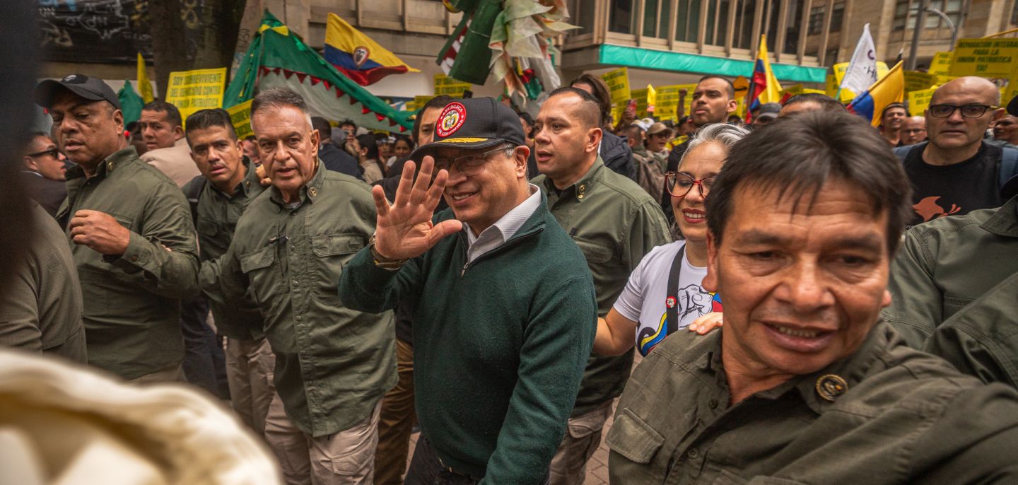 Colombian President Gustavo Petro participates in a march for International Workers Day in Bogota, Colombia, on May 1, 2024. 