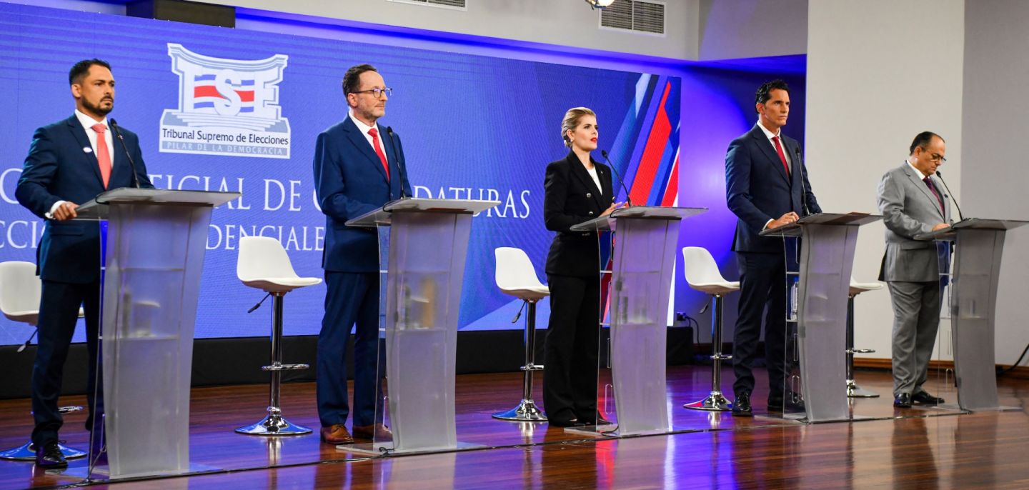 The candidates running in Costa Rica's 2026 presidential election participate in a debate at the Supreme Electoral Tribunal in San Jose, Costa Rica, on Jan. 11, 2026. The candidates running in Costa Rica's 2026 presidential election participate in a debate at the Supreme Electoral Tribunal in San Jose, Costa Rica, on Jan. 11, 2026.