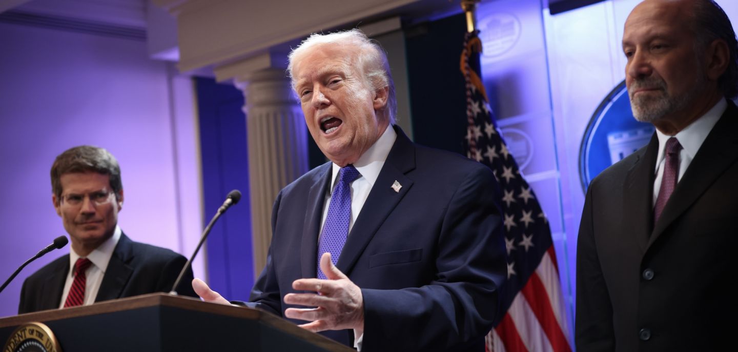 U.S. President Donald Trump speaks during a press briefing at the White House on Feb. 20, 2026, after the U.S. Supreme Court ruled against Trump's use of emergency powers to implement international trade tariffs. U.S. President Donald Trump speaks during a press briefing at the White House on Feb. 20, 2026, after the U.S. Supreme Court ruled against Trump's use of emergency powers to implement international trade tariffs.