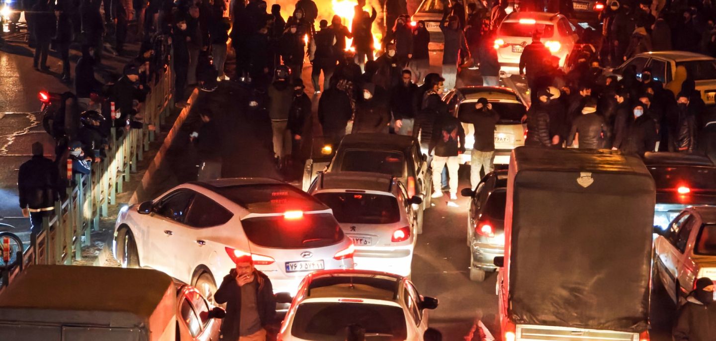 People gather during a protest in Tehran, Iran, on Jan. 8, 2026. 